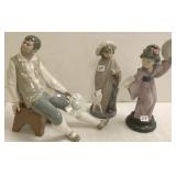 3 Lladro figures including Sancho Panza