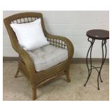 Wicker chair & a tile top plantstand
