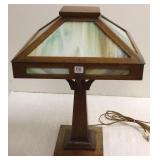Antique Mission oak slag glass lamp