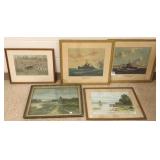 5 framed lithographs & prints- 1 is A.B. Frost
