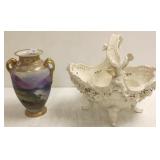 Large ornate porcelain figural basket (some as is)