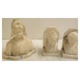 Carved marble bust (repair) & carved bookends
