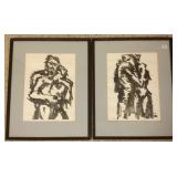 2 framed pencil signed & numbered Harrington