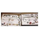 50 pieces vintage rhinestone jewelry in 2 boxes