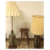2 vintage mid century lamps & a twig stand