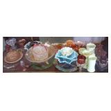 Group of carnival glass, custard glass, etc.