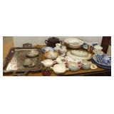 Silverplate tray, group of china, flow blue, etc.