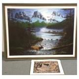 Signed oil on canvas - Elk 62" x 44" & a pencil