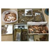 Large group of unsorted pennies- Indian heads,