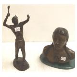 Signed G. Fay 9" bronze Native American bust & 13"