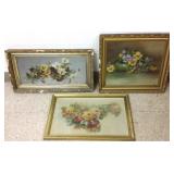 3 antique framed oils on canvas- floral still