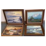 4 large framed signed oils on canvas