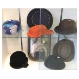 Group vintage hats & a framed portrait