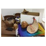 Group of copper, ethnic items, etc.