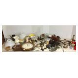 Group including lamp parts, clock, pottery, etc.