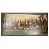 Unframed mid century oil on canvas- cityscape