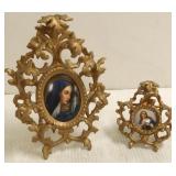 2 ornately framed miniature porcelain plaques