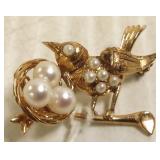 14k vintage bird pin set with pearls 4.2g