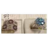 Sterling ring set with rubies & white zircon &