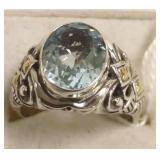 Sterling & 18k ring set with blue topaz