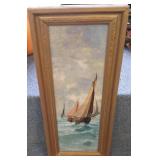 Framed signed oil on board- sailboat 8"x 26"