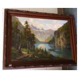 Framed signed oil on canvas- Mountain Lake