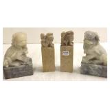 4 oriental stone carvings including large chops