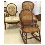 2 antique carved needlepoint chairs & a carved