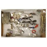 Group including hat pins, silver tongs, oriental
