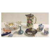 Group porcelain items including Staffordshire dog,
