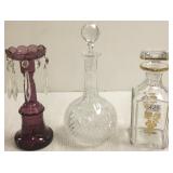 2 cut decanters- 1 is Baccarat & a cut candle