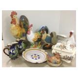 Group ceramics including large chicken,