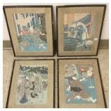 4 antique framed Japanese woodblock prints