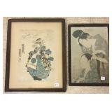 2 antique framed Japanese woodblock prints