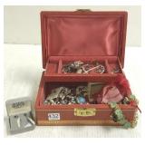 Jewelry box, vintage jewelry including cameos,
