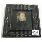 Antique framed oil portrait on board 3 1/2" x