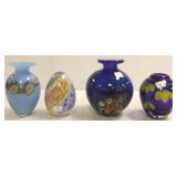 3 art glass vases & 5 1/2" art glass egg