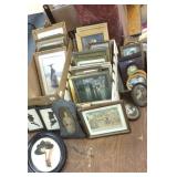 Group of small framed items, vintage prints, oil,