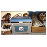 Vintage cooler, rag rugs, Coleman lantern, Post