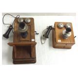 2 antique oak wall telephones