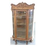 Oak clawfoot curved glass china cabinet