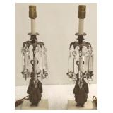 2 antique brass figural lamps with prisms