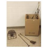 Group of fire tools, curtain rods, etc.