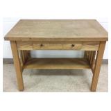 Oak library table with drawer