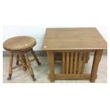 Oak ball & claw foot organ stool & a mission style