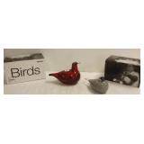 2 Iittala Finland hand blown art glass birds with