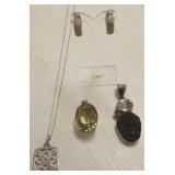 4 vintage sterling pieces- 3 pendants & 1 pair