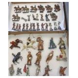 43 metal toy figures- soldiers, cowboys, farmers,