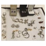 28 pair of vintage sterling & gemstone earrings