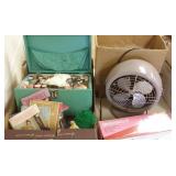 Group of sewing items & a vintage fan in box